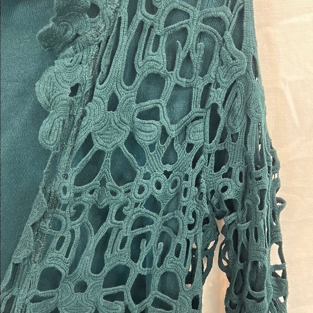 Chico's Teal Green Crochet Cardigan and Turtleneck - Picture 4 of 5